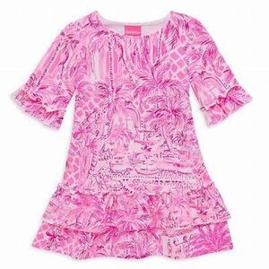 Lilly Pulitzer Girls Pink Tropical Print Ruffle Dress